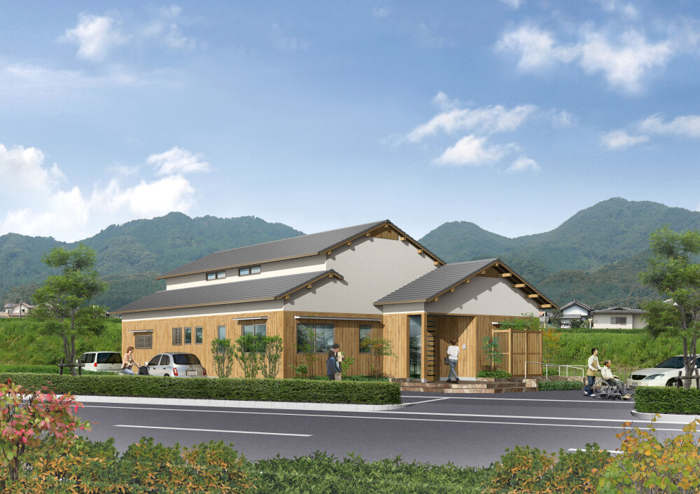木造平屋建ての福祉施設の設計デザイン事例・デイサービスセンターの計画案外観