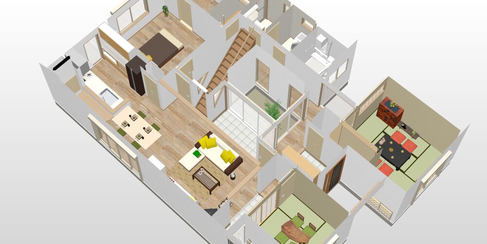 玄関　ホール　廊下　和室　中庭　庭　リビング　LDK　テラス　キッチン　吹抜けのある家　デザイン　デザイナーズ住宅　新築の家　建築家とつくる家　建築家と建てる家　奈良　奈良県の建築家　奈良　建築　家　豪邸　高級住宅　北条工務店　マイ工務店　MAI工務店　楓工務店　中川工務店　住宅設計　ホテルライク　